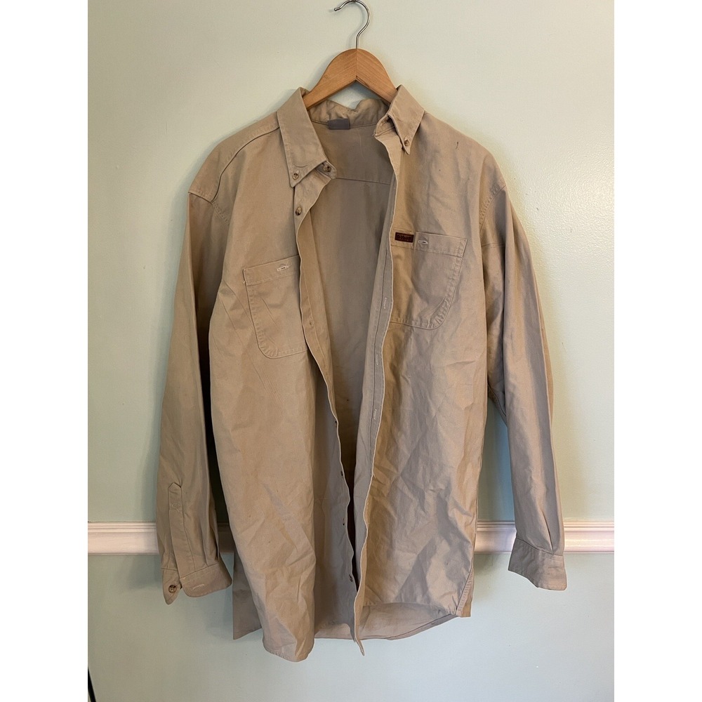 Carhartt XL Long Khaki cotton Heavy Long Sleeve Work Button Up Shirt